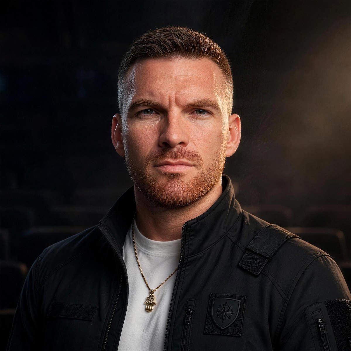 Tyler LeLeux, portrait in a black jacket